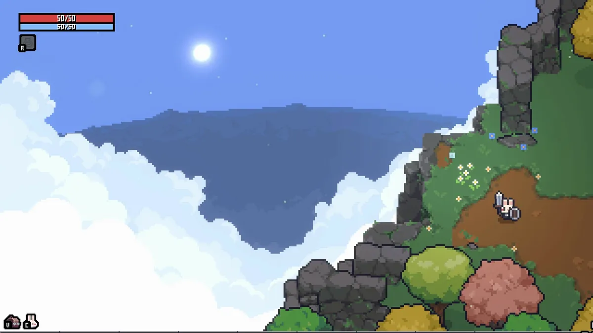 A bunny overlooking the cloud sea from the tower in Sephiria